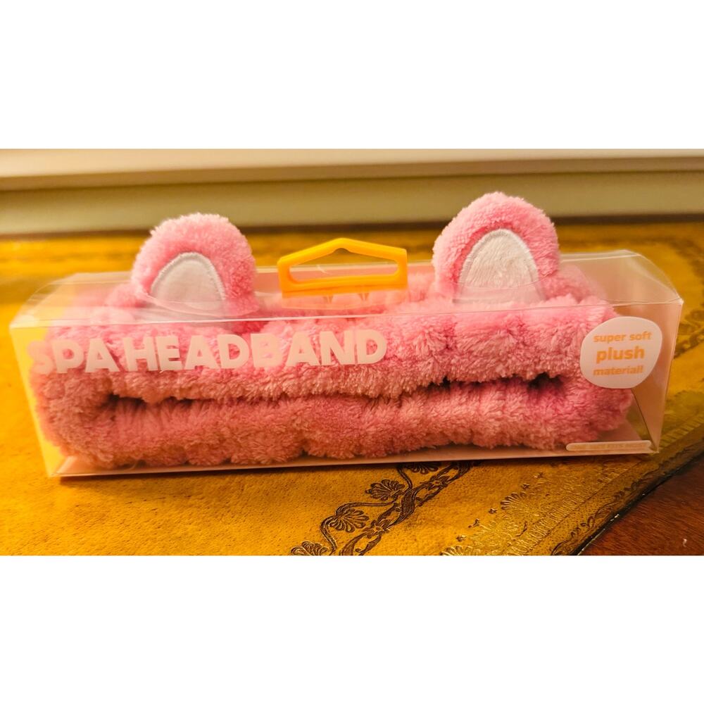 Animal Ears Pink Spa Headband Plush Skincare Makeup Application NEW
